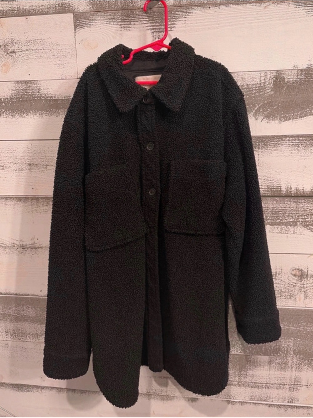 Ecothreads Black Faux-Sherpa Button-Up Coat Size M